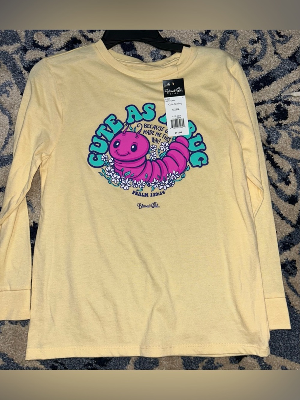 Blessed Girl Kids Long Sleeve T-Shirt Cute As A Bug, Soft Yellow